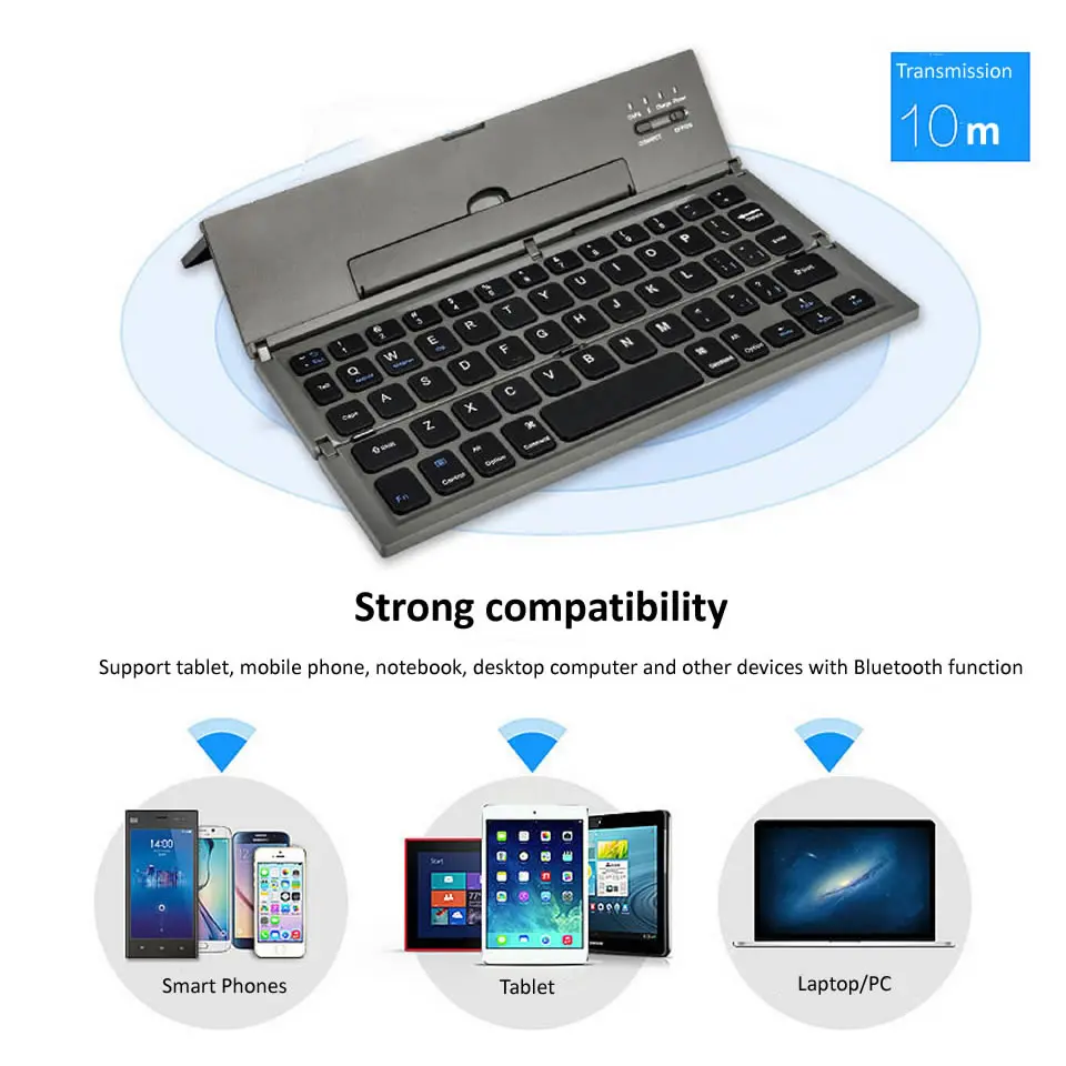 Hkza dobrável teclado bluetooth recarregável portátil mini teclado sem fio com tablet telefones suporte para android ios windows