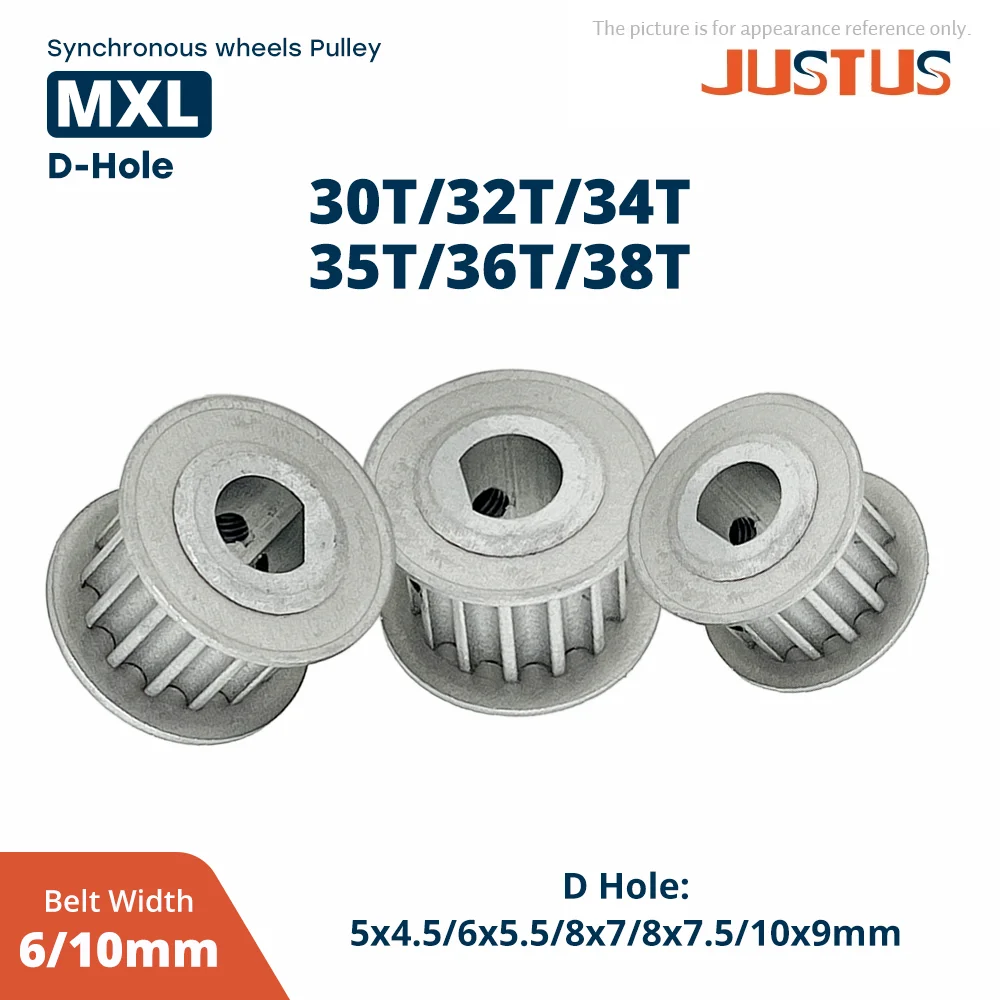 

MXL Timing Pulley 30T/32T/34T/35T/36T/38T Synchronous Wheel D-hole 5x4.5/6x5/6x5.5/8x7/8x7.5/10x9mm pitch 2.032mm