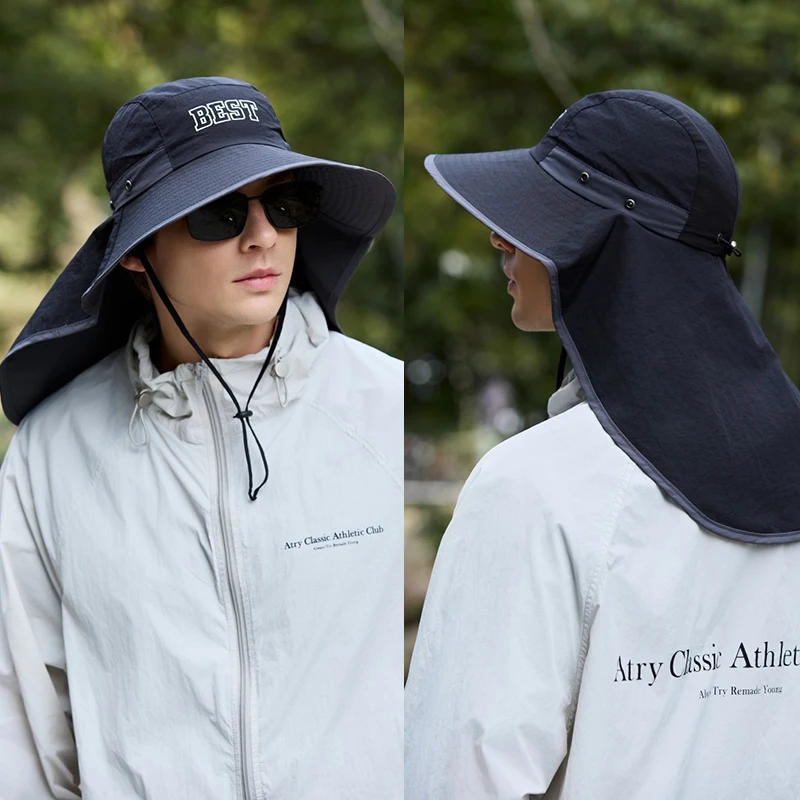 

BEST letter printed fisherman's hat, summer men's UV-protective sun hat, hiking hat, windproof neck hat