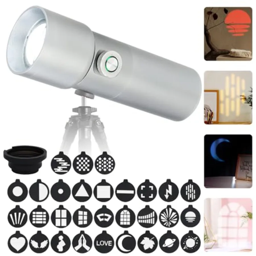 

Photography Studio 10W LED Flashlight Spotlight with 30 Gobos/4 Colors/CRI95+/3 Lighting Modes and Built in 7500mAh Rechargeabl