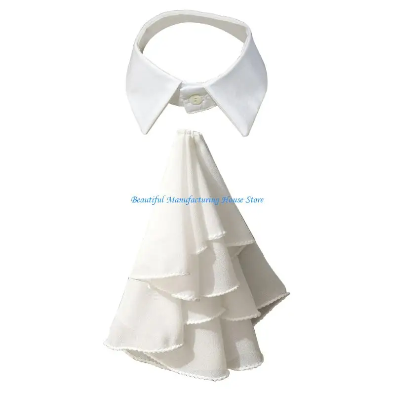 E56A Neck Ruff Fake Collar Stage Performances Costume White Ruffle Necktie