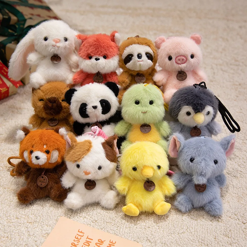 Moda 12cm pingente de pelúcia bonecas animais sentados macio boneca de pelúcia panda capivara gato chaveiro brinquedo de pelúcia presente