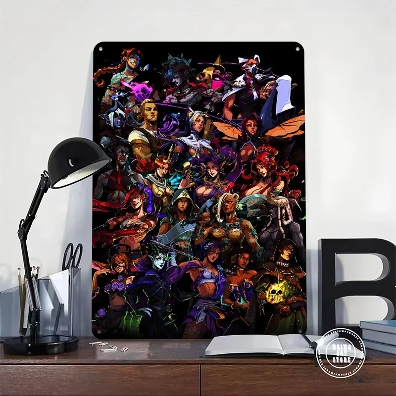 Hades Game Characters Collage Tinplate Poster Customized Wall Art Vintage Metal Signs Retro Tin Plaque for Decoration Garage