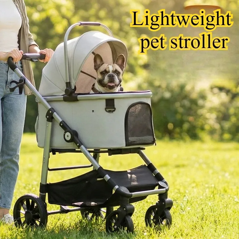 3-in-1 Pet Stroller 50lbs Capacity Pet Stroller with Detachable Carrier  One-Hand Fold Breathable Mesh Sun/Rain Medium Dog Cat