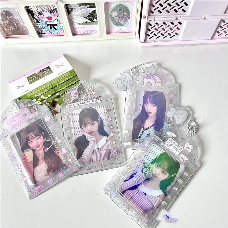 2PC Kawaii House 3 inch Kpop Photocard Holder PVC Clear Photo Card Holder Bag Pendant School Stationery