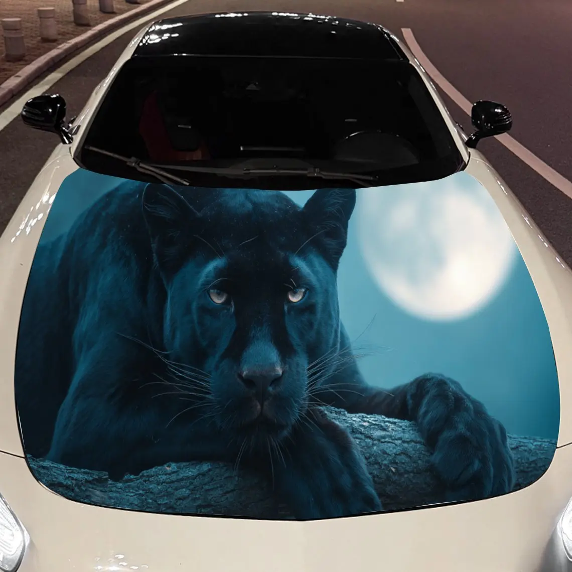 

Full Moon Panther Car Hood Sticker PVC Self Waterproof Stick Striking Auto Exterior Accessories Decor Protect Gift for Car Lover