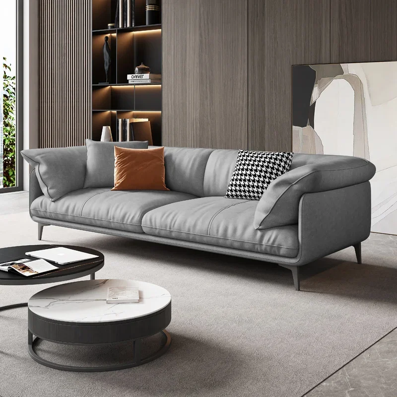 

Leather Floor Sofa Luxury Lounge 3 Seater King Size Xxl Foam Sponge Long Couch Designer Unusual Reading Canape Salon Furniture