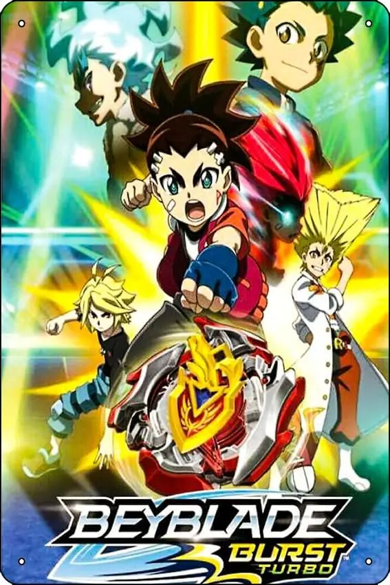 Beyblade Burst Turbo Photographic Print 8 x 12 Inch Funny Metal Tin Sign Game Room Man Cave Wall Decor