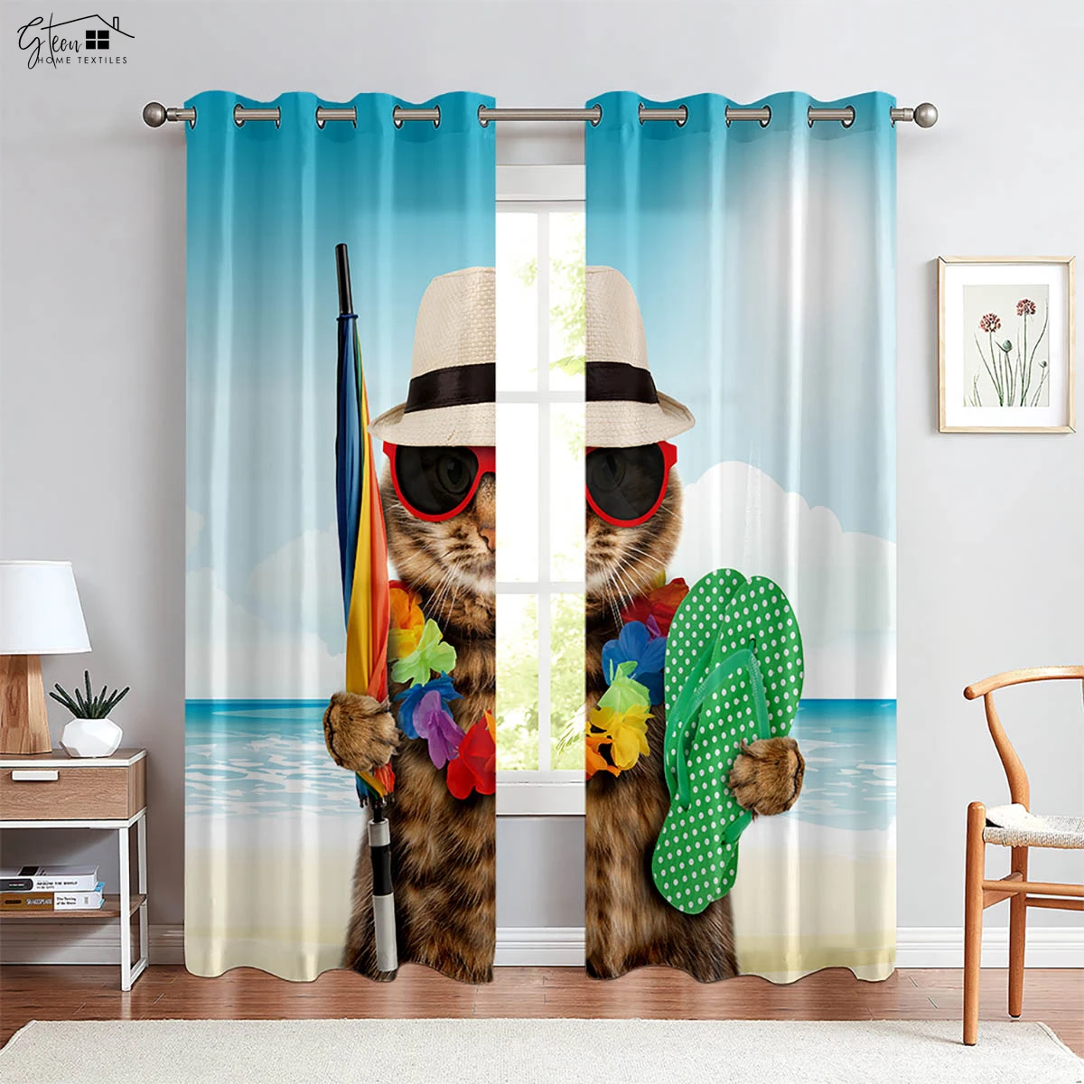 

Cute Cat Cartoon Pattern 3D Printing Curtains Boys Girls Bedroom Children's Room Living Room Gift Decoration Curtains 2PCS