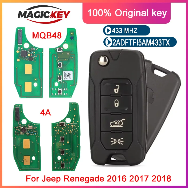 

Magickey Folding Remote Car Key 433MHz ID 4A CHIP With Light Button For Fiat 500 Jeep Renegade 2016 2017 2018 Flip SIP22 Key