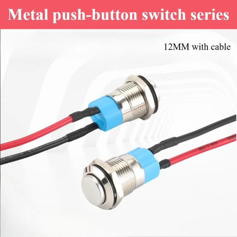 12MM Waterproof Metal Push Button Switch Self Locking Reset with Wire
