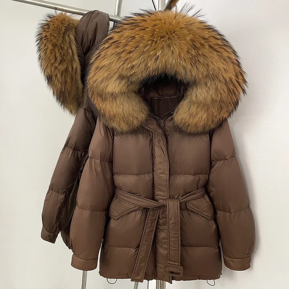 Femme automne hiver femmes doudoune à capuche vraie fourrure de renard blanc duvet de canard manteau chaud fourrure naturelle moelleux doudoune épaisse