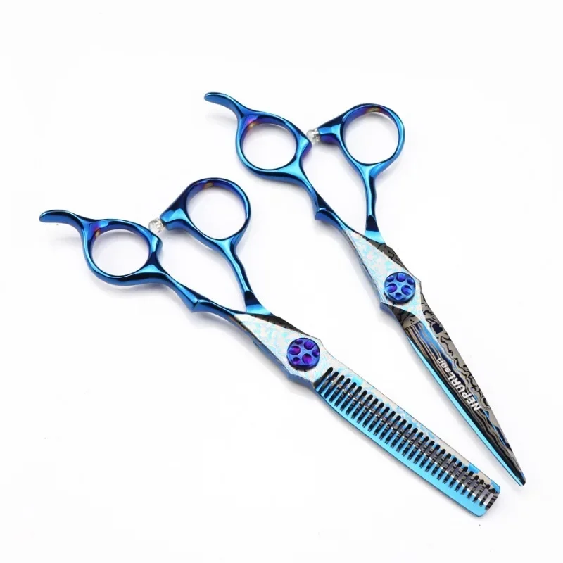 Professional 6 '' Blue Damascus scissor Upscale hair scissors cutting barber tools haircut thinning shears hairdresser scissors