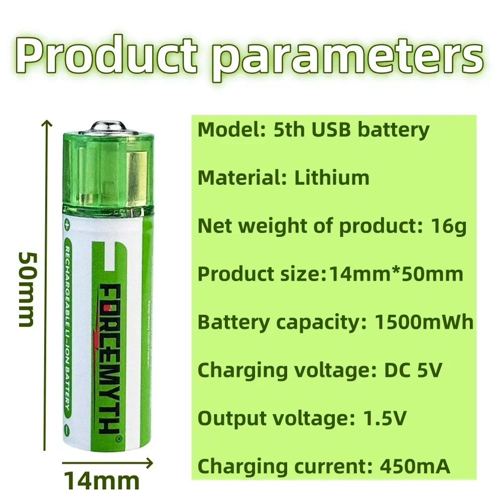 AA No. 5 1.5V 1500mWh Li-ion Battery, USB Direct plug-in Fast Charging Suitable For Door Lock Remote Control Microphone
