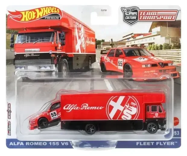 Original Hot Wheels Premium Car Culture Team Transport Vehicles Diecast 1/64 Alfa Romeo Fleet Flyer Chevy Boys Toys for Children