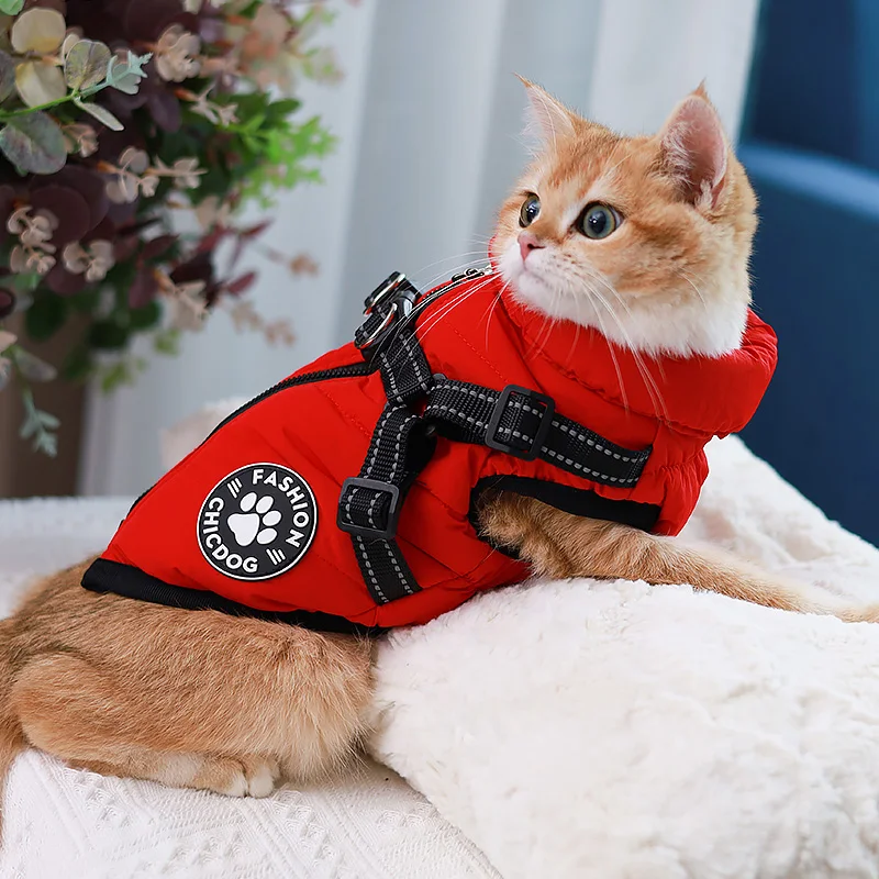 Winter Pet Jacket with Harness for Small Dog Cat Clothes Waterproof Puppy Coat Chihuahua Pug Outfits High Collar Pet Clothing