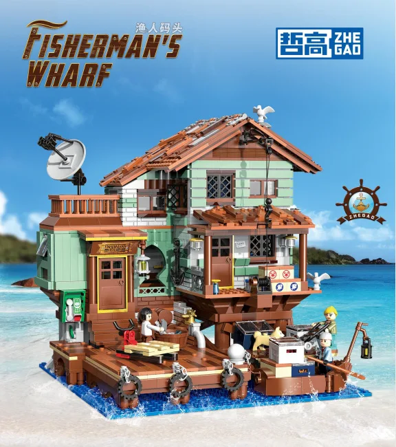 

Конструктор Fisherman's Wharf Fisherman's Cottage Street Scene: Городские строительные блоки MOC, игрушки для сборки, 2100 деталей, арт. №2100 00421