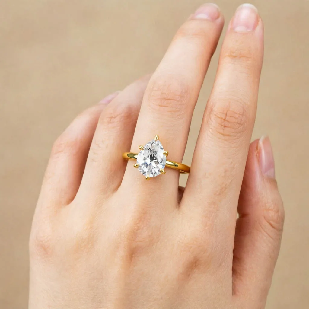 

Szjinao 2ct Pear Cut Moisanite Ring 18K Gold Plated D Color VVS1 Clarity Solitaire Ring Solid 925 Silver for Women Wedding Gifts