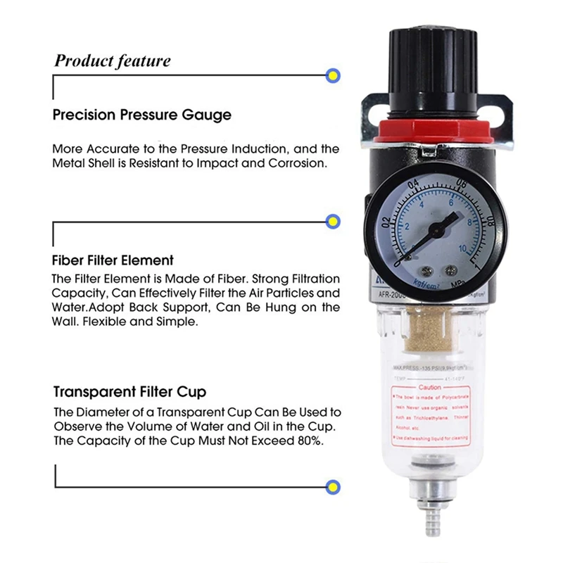 2X Air Filter Pressure Regulator 1/4 Inch AFR2000 Water Separator Air Tool Compressor Filter With 10MM Connector