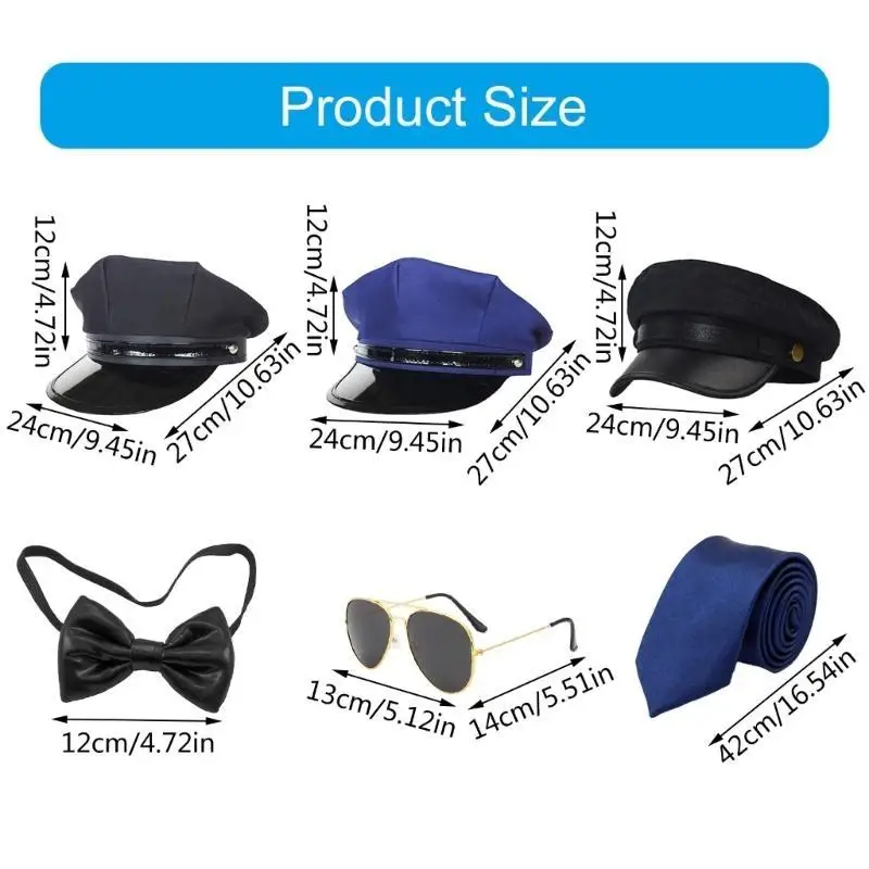 R1WE Accesorios disfraz chofer Corbata Sombrero chofer negro para adultos Fiesta cosplay