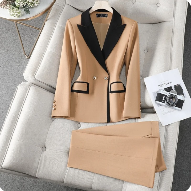 New Autumn Women Pant Suit Office Ladies Female Business Work Wear 2 Piece Set Colour Matching Formal Blazer Jacket and Trouser