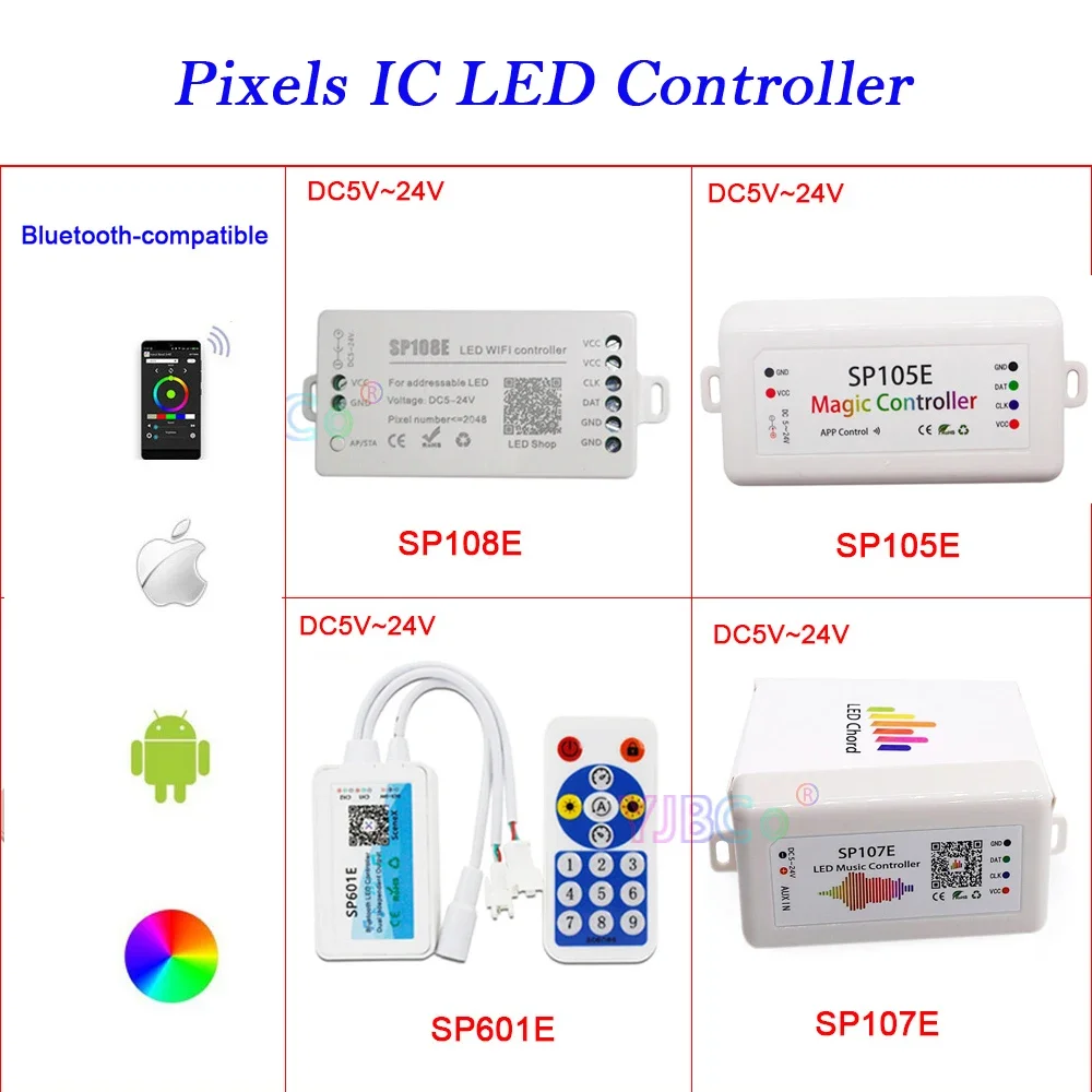 

WiFi WS2812B WS2815 SMD 5050 RGB Pixels IC led Strip Light Controller 5V 24V 12V DC full color Music dimmer Magic light Switch