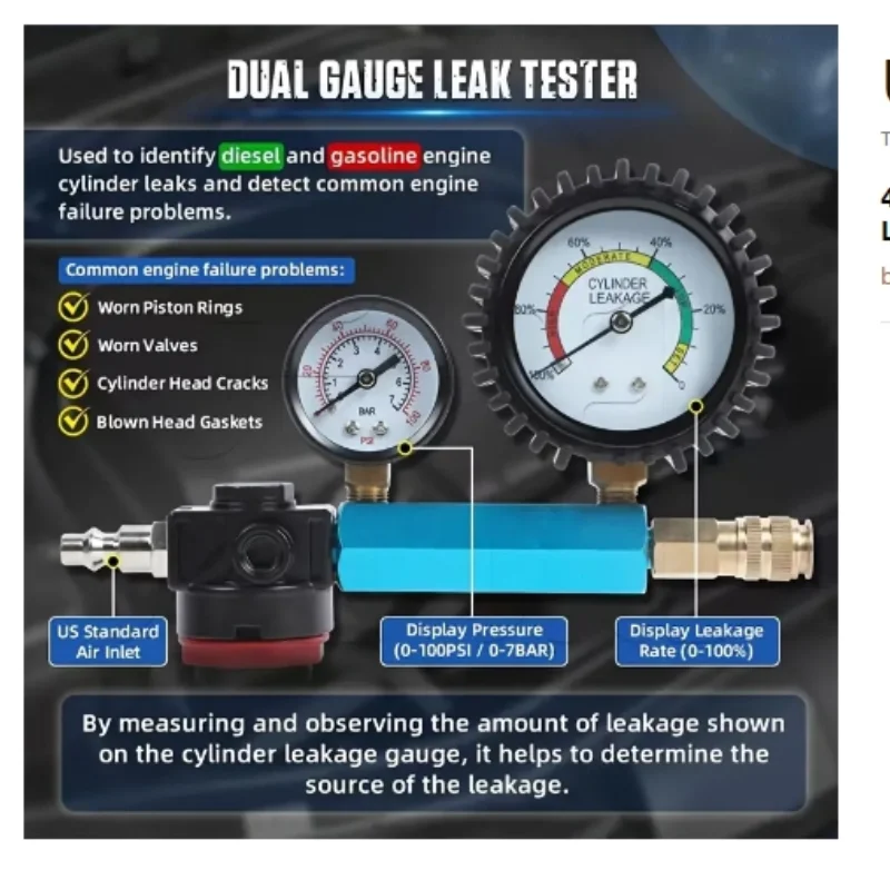 46PC Compression Tester Kit Pressure Loss Tester Engine Tester for Diesel Petrol Vehicles