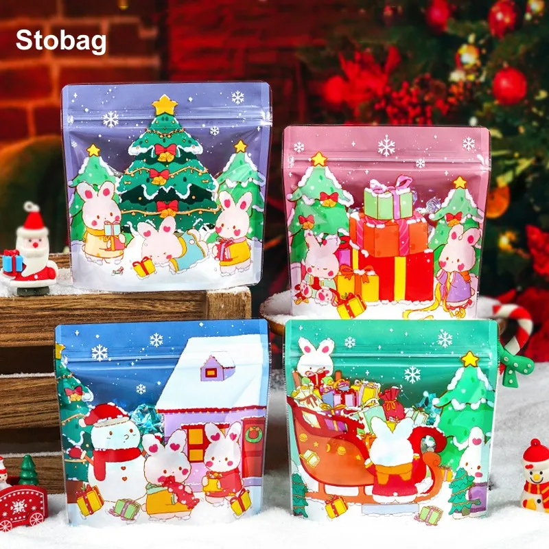 

StoBag 50/100pcs Merry Christmas Candy Snack Ziplock Bags Packaging Cute Small Kids Cartoon Plastic Sealed Food Storage Pouches