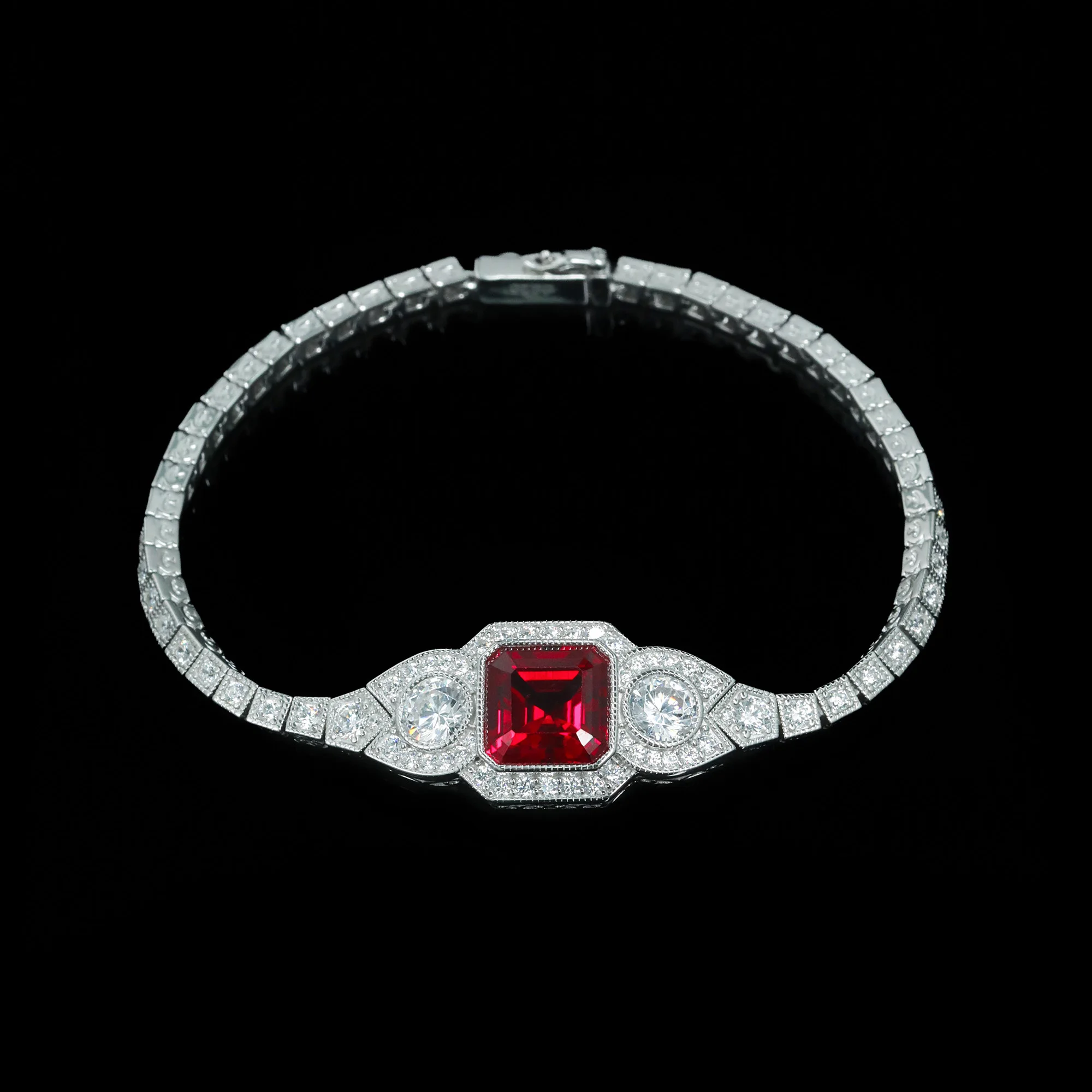 Art Deco Style 7ct Lab Grown Octagon Ruby Bracelet 925 Sterling Silver Gorgeous Fine Jewelry for Women's Anniversary Party Gifts