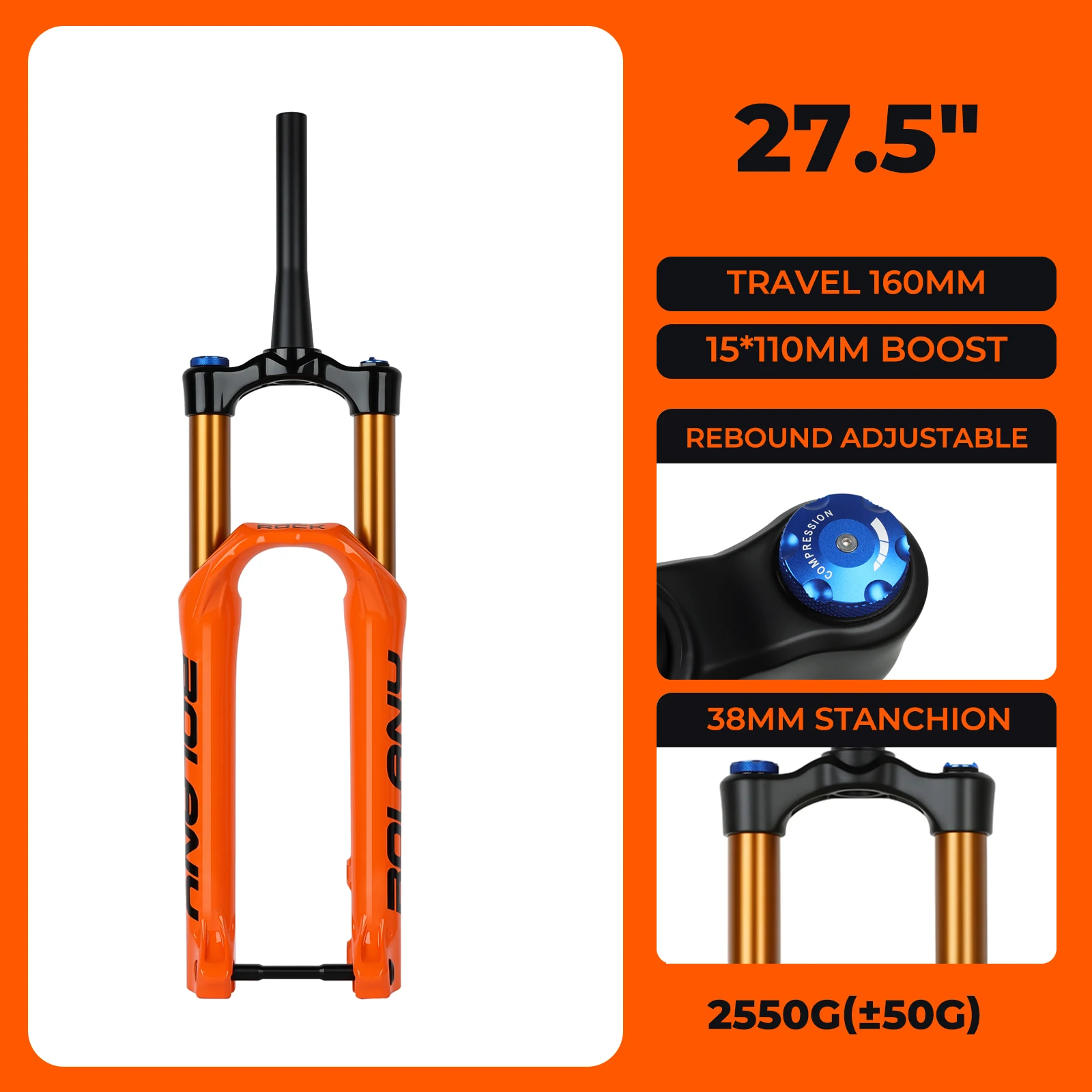 BOLANY 38mm 160mm Air Suspension MTB Fork 29 15x110mm