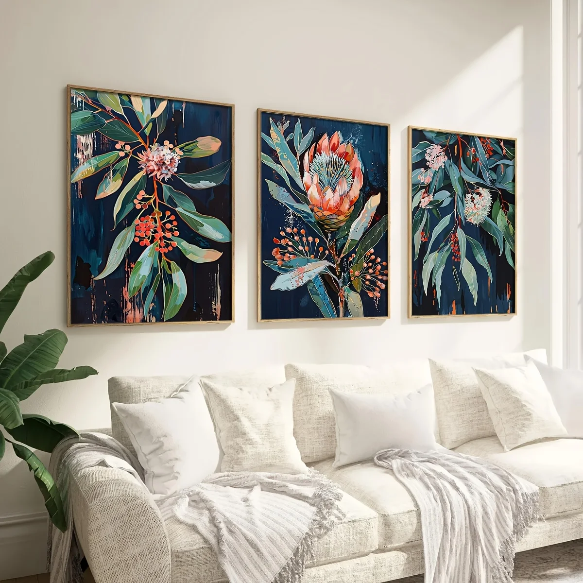 2D Flat, 2D Flat, Set of 3 Vintage Floral Australian Botanical Wall Art Canvas Prints, Australian Local Flowers Poster, Sprin