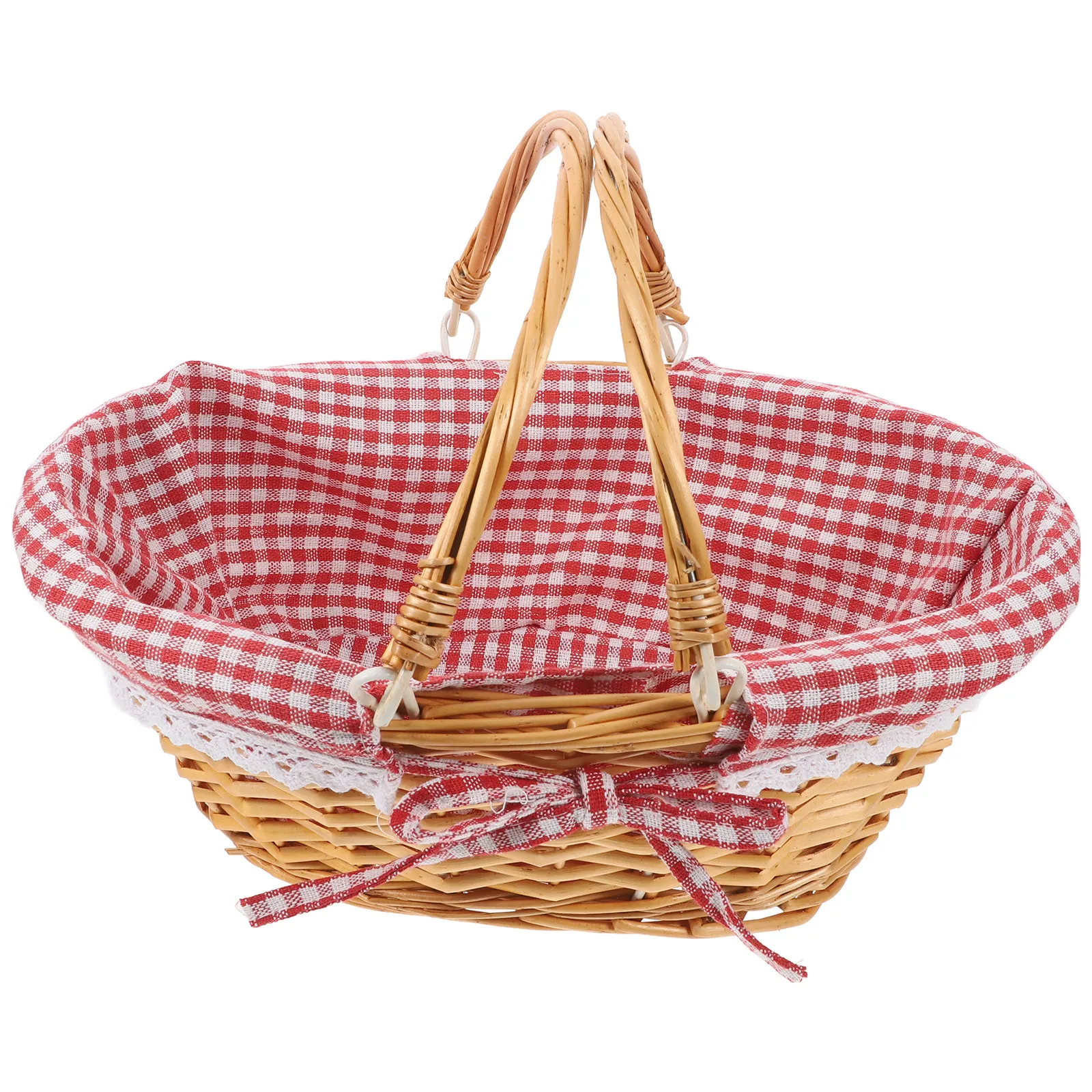 Wicker Picnic Basket Handwoven Willow Hamper Double Folding Handle Outdoor Use Easter Candy Storage Wine Holder Snack Container