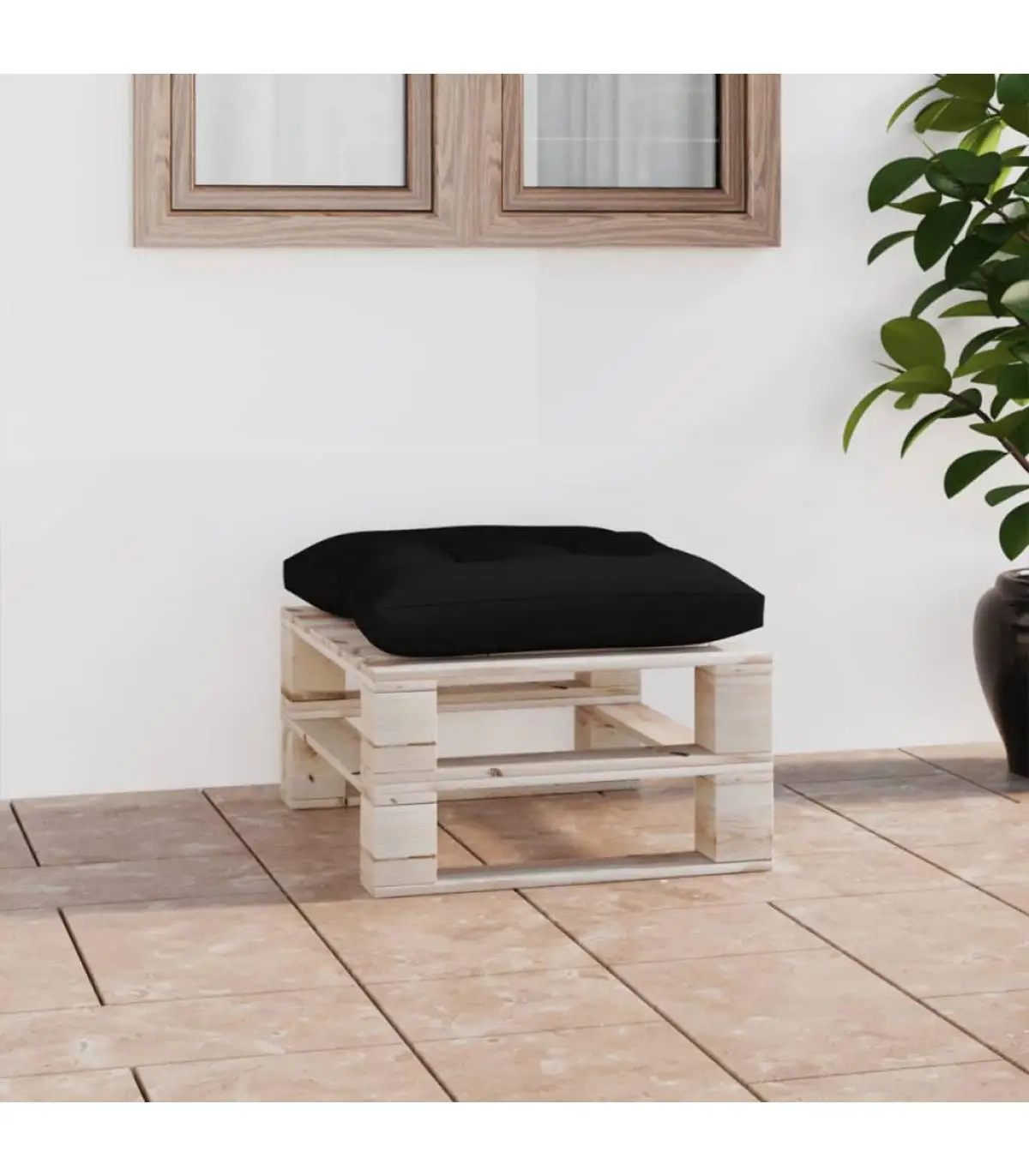 Pine Wood Black Cushion Garden Pallet Ottoman Outdoor Ottoman