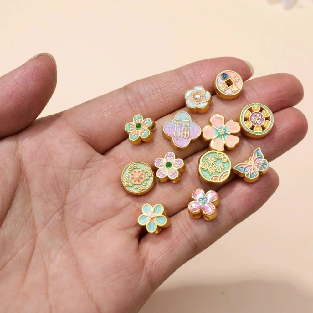 30 pcs Random Styles Ancient Gold Enamel Spacer Beads & Pendants - DIY Jewelry Accessories (Blessing/Floral/Lucky Cat)