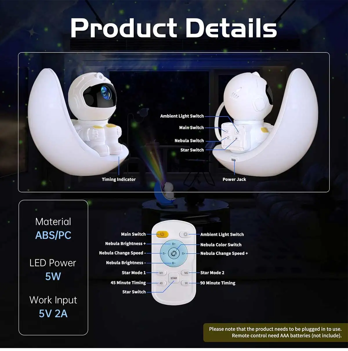 Astronaut Galaxy Projector Moon Night Light Star Ceiling Projector Galaxy Light with Timer and Remote Starry Nebula LED Lamp