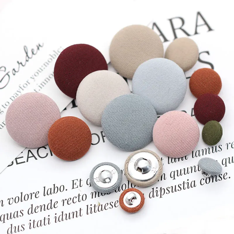 Round Cloth Covered Metal Buttons, Dress Shirt Decorative, Sewing Buttons Accessories, DIY Clothing Colorful Cloth Buttons, 10pc