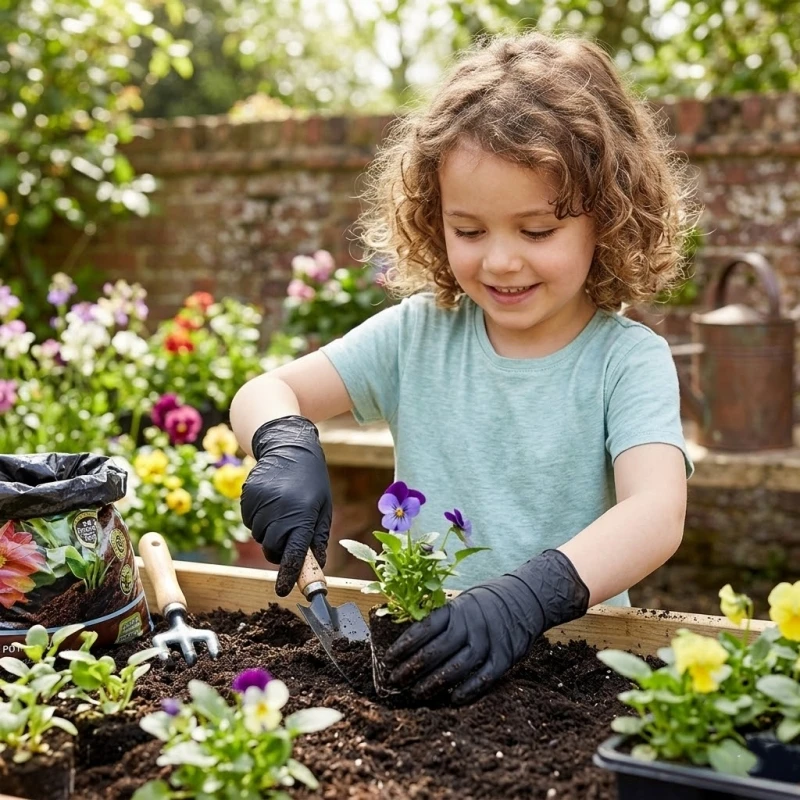 Schwarze Nitril-Einweghandschuhe für Kinder von 4-12 Jahren, 3,5 mil, latexfrei, Sicherheitshandschuhe für Kinder zum Gärtnern, Malen, Spielen und Basteln. – Detail 5