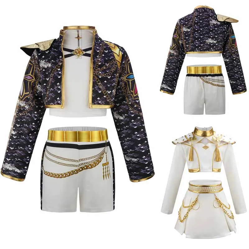 Costumes de scène pour filles, ensembles de déguisements pour Halloween, costumes de fête, tenues de jeu de rôle pour filles cool, 4-12 ans