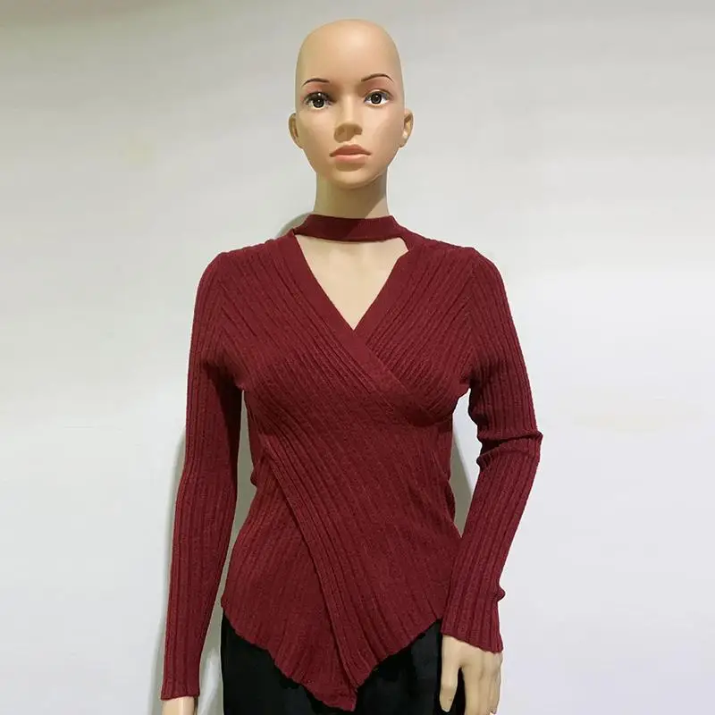 Autumn V-neck Long Sleeve Knitted Sweater Women Top Solid Winter Women Clothing Fashion Pullover Sweaters Female Warm Knitwears