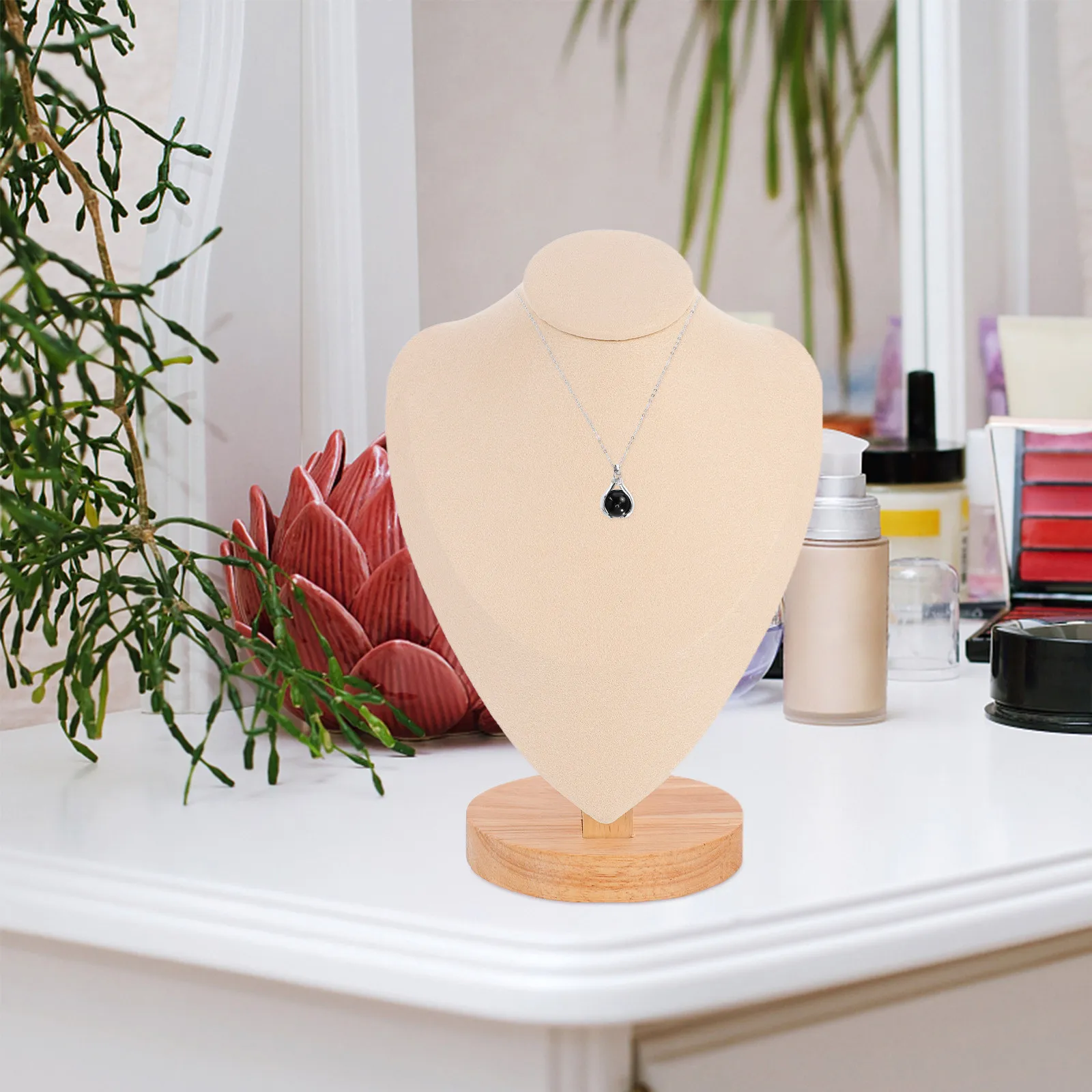 

Necklace Display Stand Elegant Flannel Bamboo Jewelry Rack Organizer Home Store Pendant Holder Jewelry Display Holder Portable
