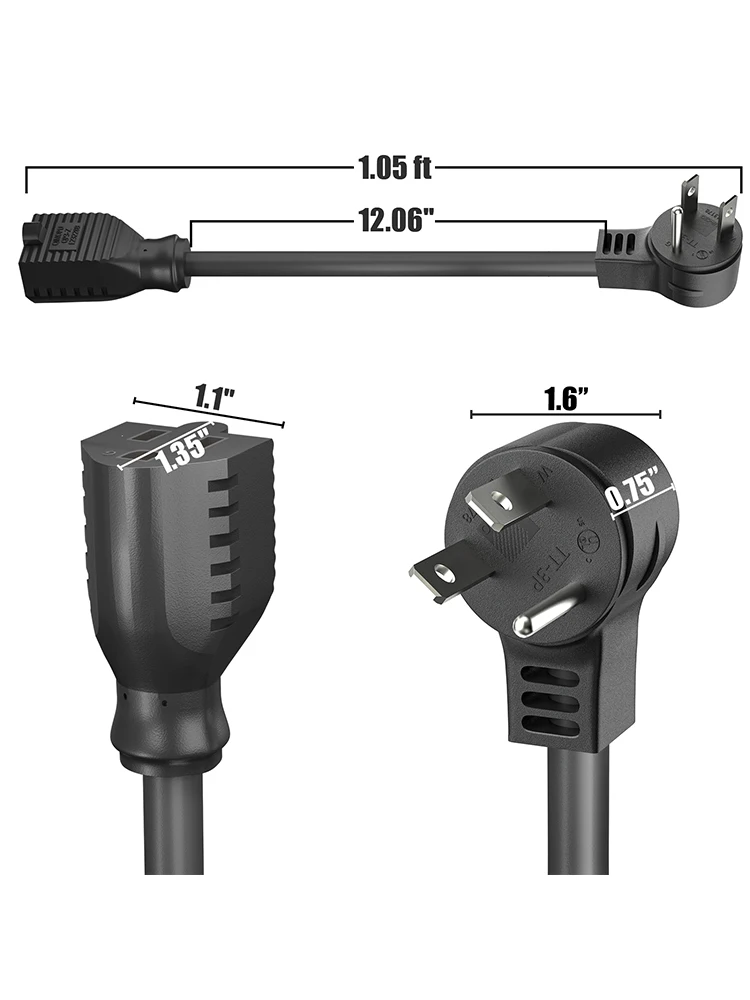 2 szt. Przedłużacz 1 stopa, płaska wtyczka o niskim profilu kątowym, 3-bolcowy przewód uziemiający, znamionowa 125 V/10 A do użytku wewnętrznego 18