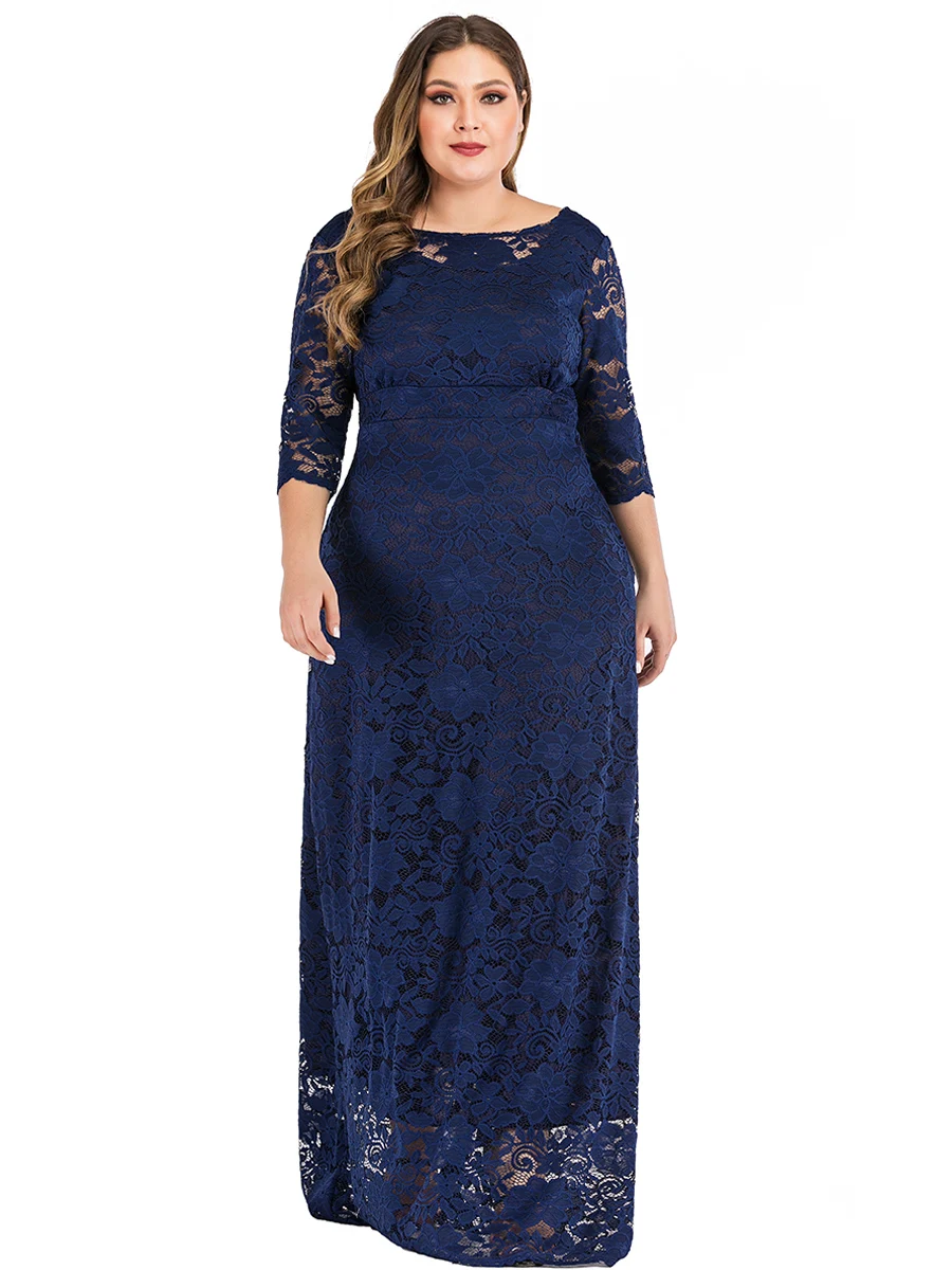 Plus Size Lace Party Dress Woman Summer V Backless Elegant Sexy Eveing Club Dress Pockets Floor Length Maxi Long Dresses