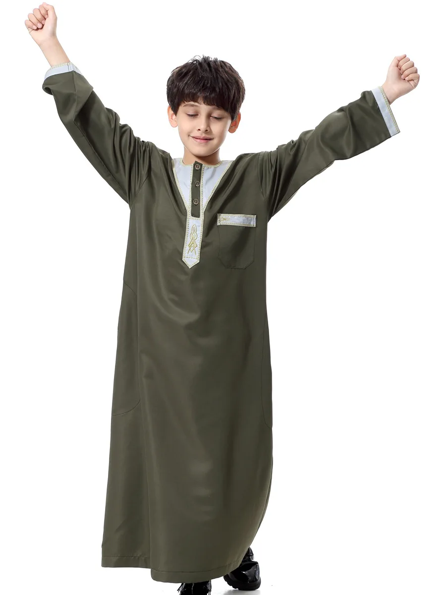 2023 New Muslim Boys Jubba Thobe Fashion O-neck Loose Kaftan Arabia Turkey Teenage Boy\'s Party Robe Middle East Kids Clothing