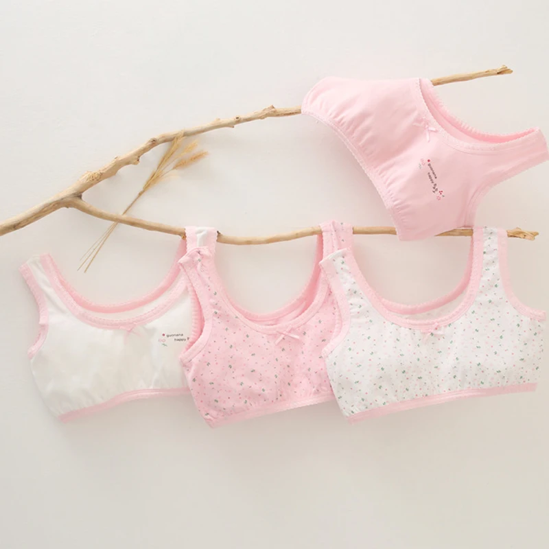 1pcs Girls Brassiere Pure Cotton Underwear Flower Student Training Bras Dot Breathable Teenage Grid Bra Girl Developmental Vests