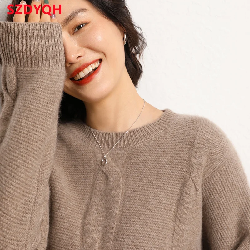 2023 Autumn Winter New 100% Cashmere Sweater Women\'s O-Neck Thicken Warm Sweaters Female Loose Large Size Knitted Pullover