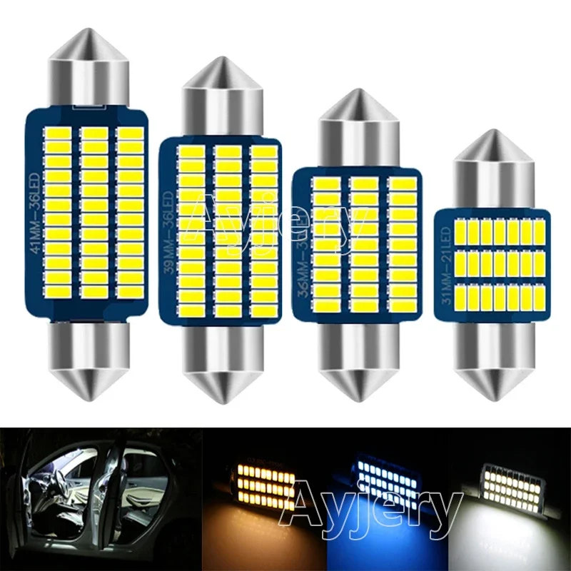 AYJERY 50pcs Festoon Car Light Interior C5W C10W T4W Reading Dome Bulb 31 36 39 41 MM 3014 21/30/36 smd Indicator Signal Lamp