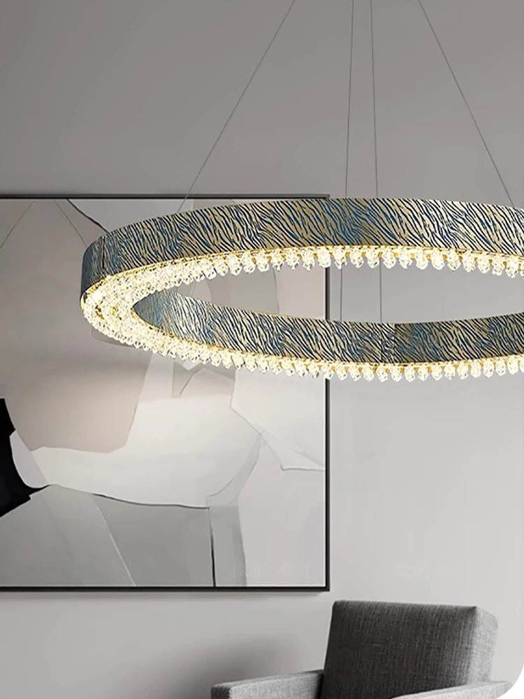 Blue Tiger Stripe Italian Minimalist LED Chandelier Living Room Light Luxury Designer Art Personality Creative Crystal Lustre