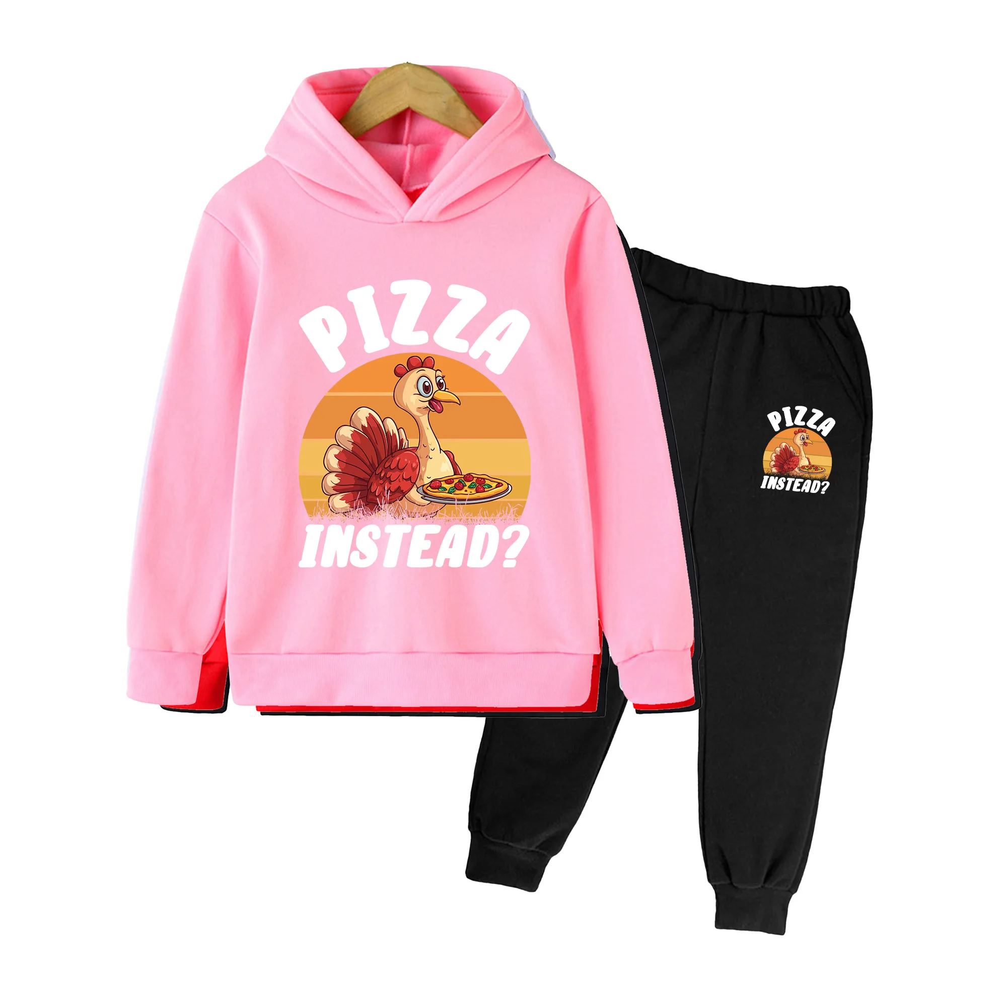 Kids Hoodie and Pants Set, Turkey Pizza Print Long Sleeve Outfit for Boys Girls, Thanksgiving Casual Wear