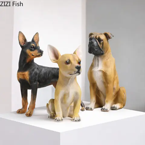 Doberman Pinscher Chihuahua Dog Statue Simulated Animal Ornaments Desk Decoration Creative Puppy Sculpture Room Aesthetic Decor
