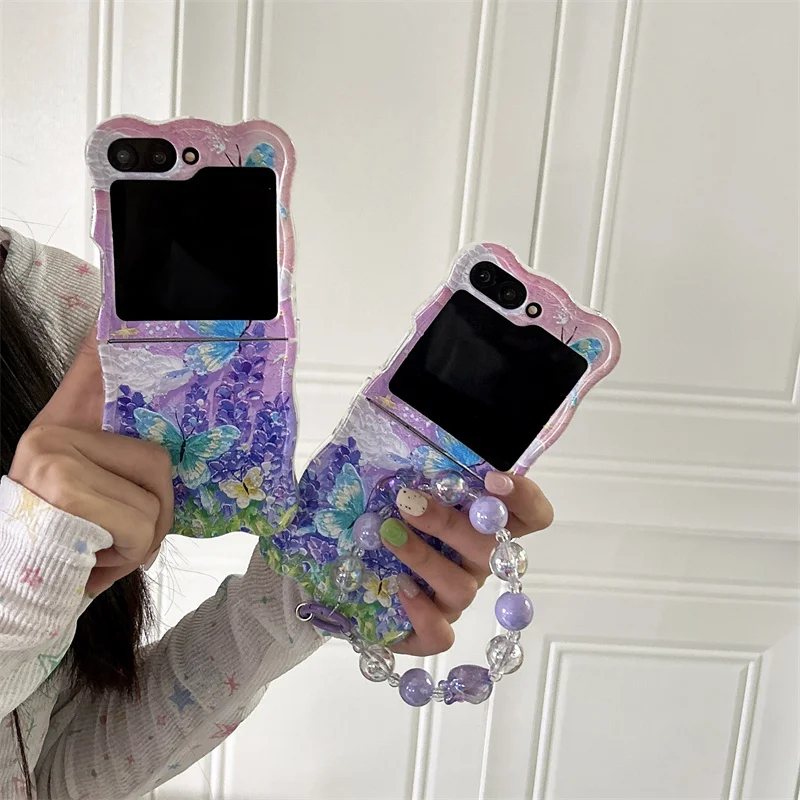 

Cute Moon Butterfly Bracelet Phone Case For Samsung Galaxy Z Flip 6 3 4 5 Wave Clear Shockproof Cover For Samsung Z Flip6 ZFlip6